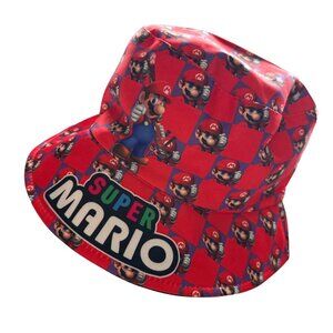 Super Mario Red & Black Bucket Hat Double Character Pattern Silky Black Interior